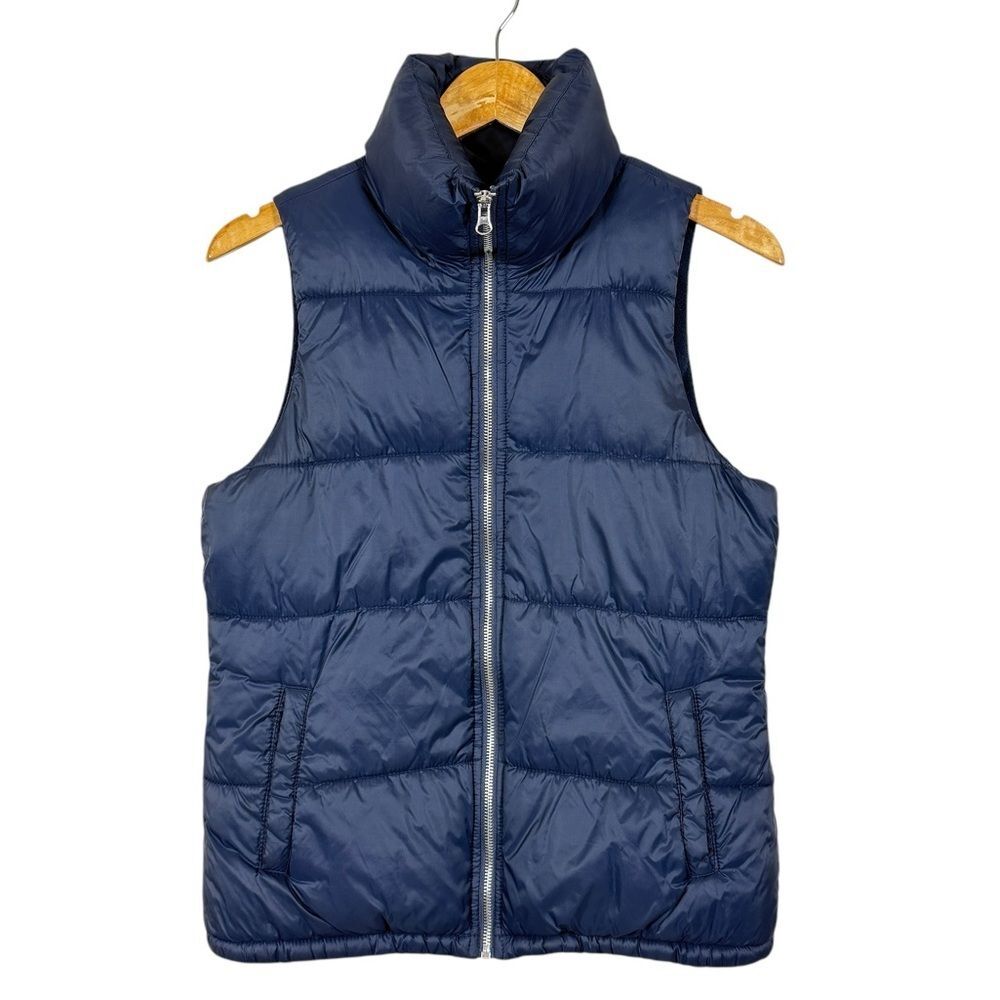 Old Navy Blue Sleeveless Full Zip Mock Neck Puffer Vest Woman’s Size XS